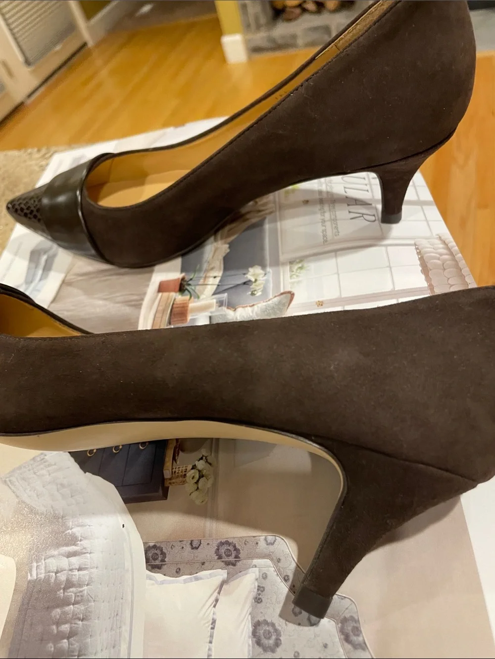 NWOT Talbots Dark Brown Pointed-Toe Genuine Leather & Suede Pumps